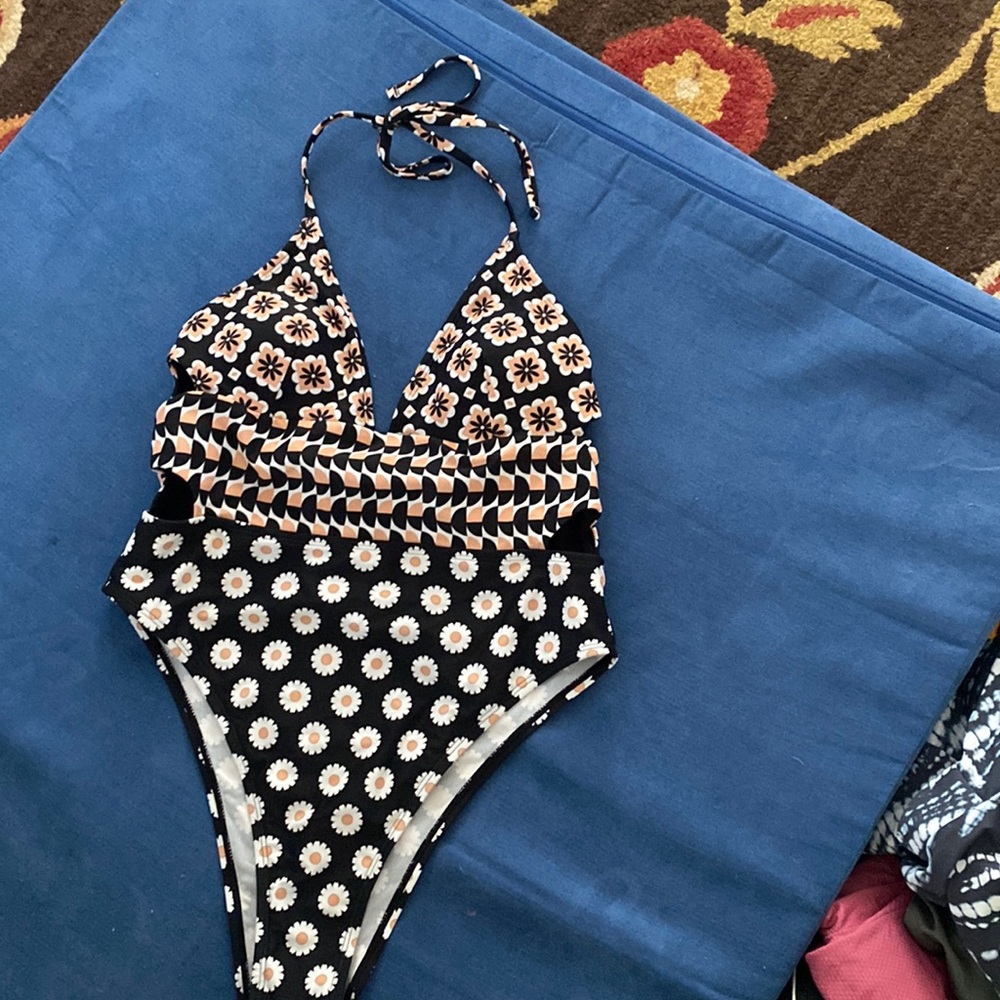 NWT! Black/coral Patterned One Piece